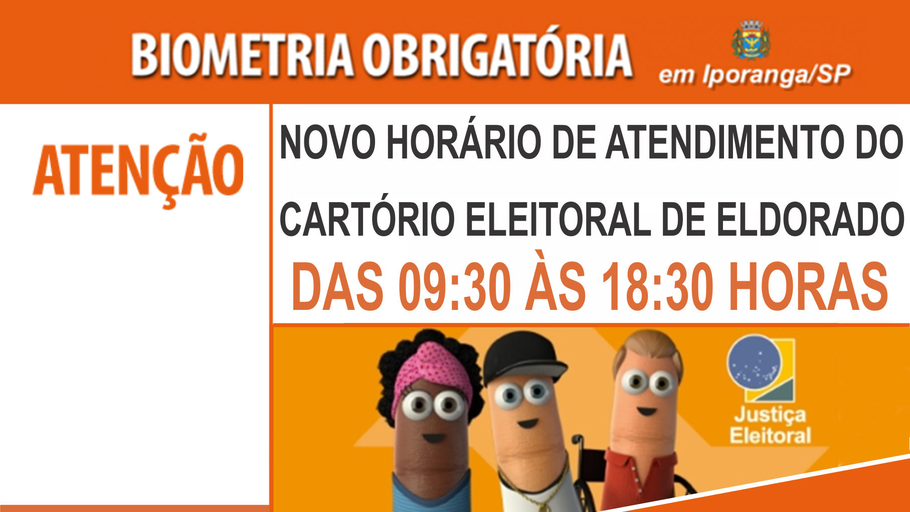 Novo horário de atendimento no Cartório Eleitoral de Eldorado/SP