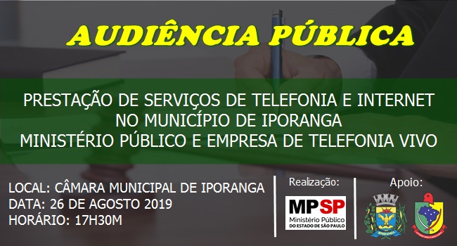 EDITAL DE AUDIÊNCIA PÚBLICA – PRESTAÇÃO DE SERVIÇOS DE TELEFONIA NO MUNICÍPIO DE IPORANGA
